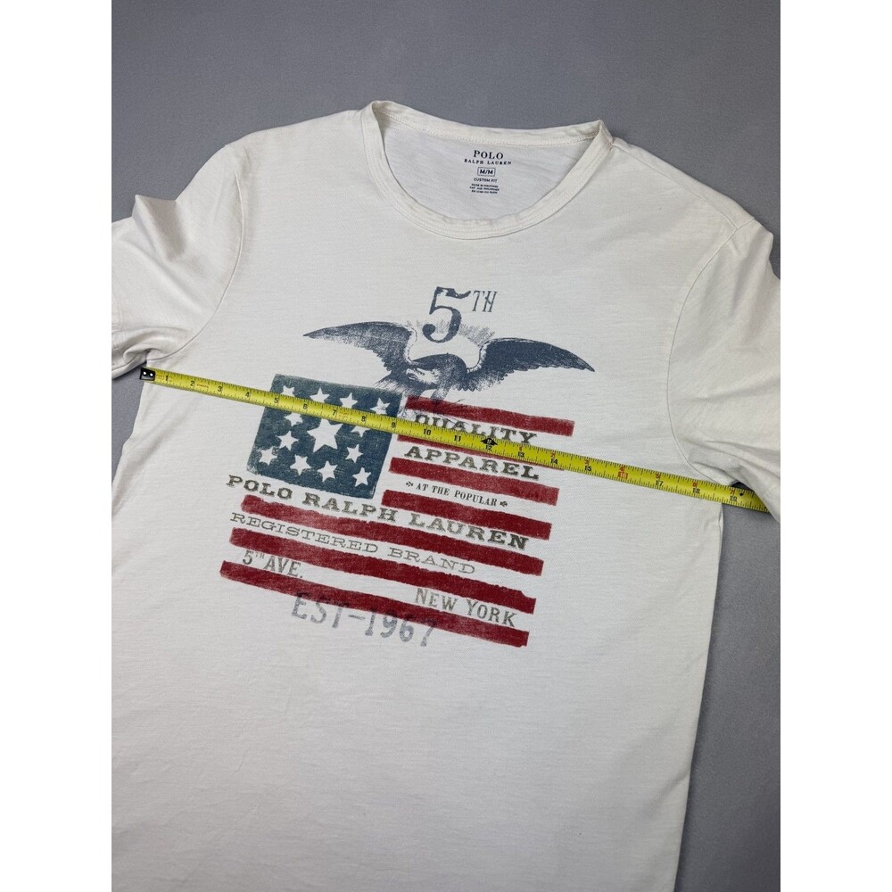 Polo Ralph Lauren Women's M Distressed American Flag Graphic T-Shirt Cream USA - Picture 7 of 8